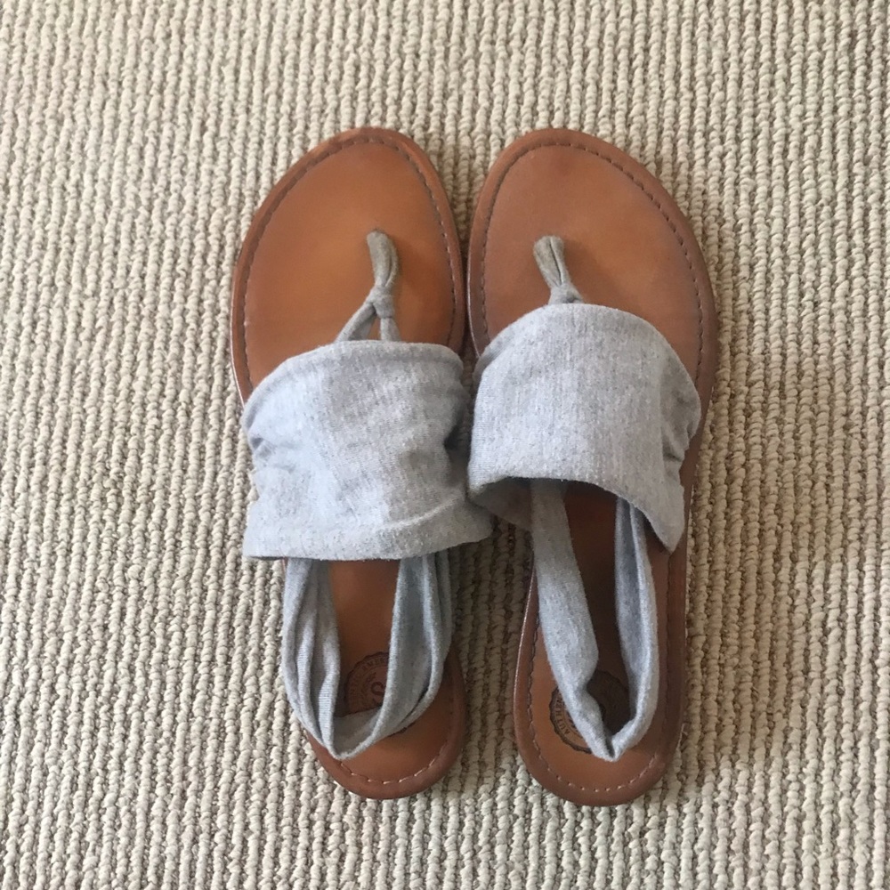 grey cloth sandals